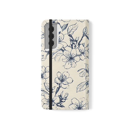 Blossom Sketch - Minimalist Floral Flip Phone Case for Samsung Galaxy