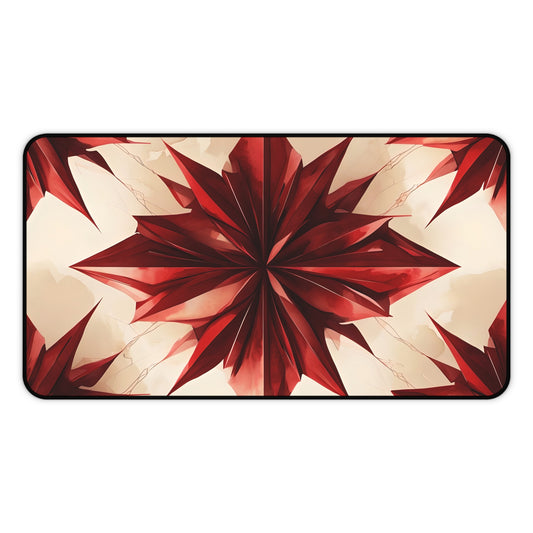 Ruby Compass desk mat featuring bold red geometric compass star design