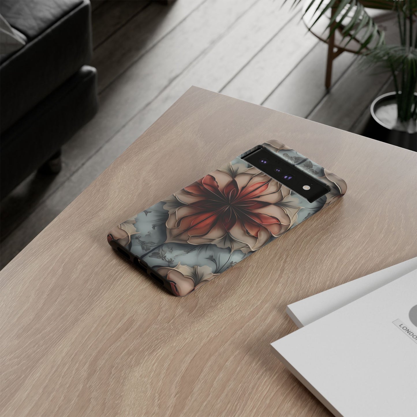 Ember Bloom - Kaleidoscope Collection Artistic Floral - Google Pixel Tough Phone Case - Fiery Symmetrical Design