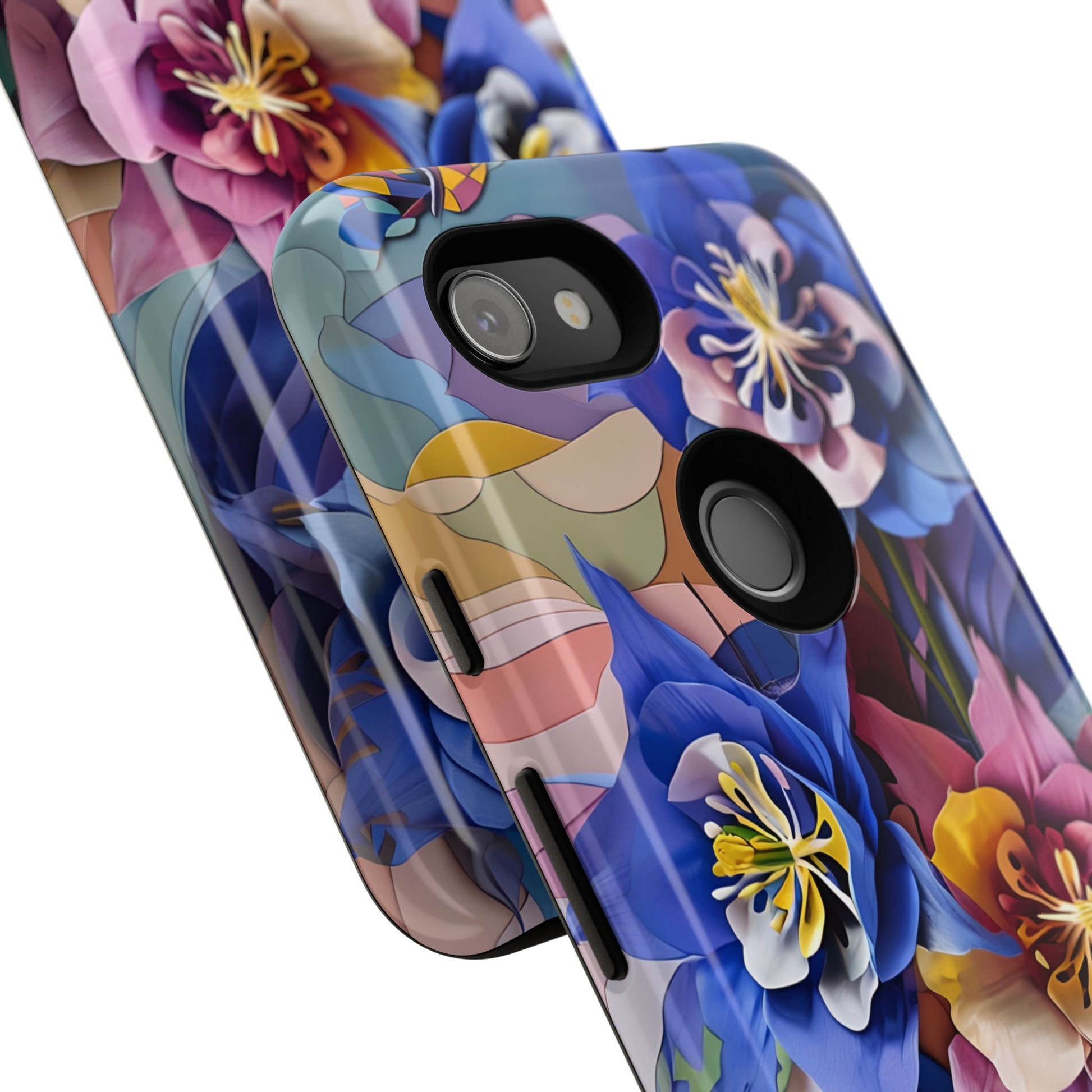 Blue Columbine Carnivale - Artistic Floral & Butterfly Google Pixel 3a Tough Phone Case - Vibrant Botanical Design