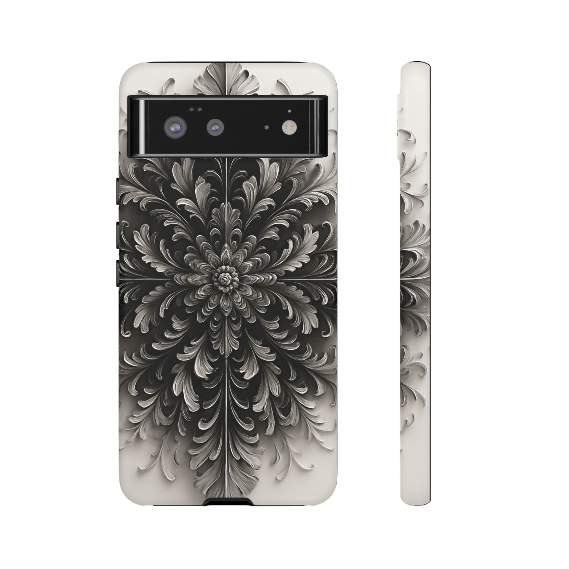 Obsidian Bloom - Elegant Black & White Google Pixel 6 Tough Phone Case - Intricate Mandala Flower Design