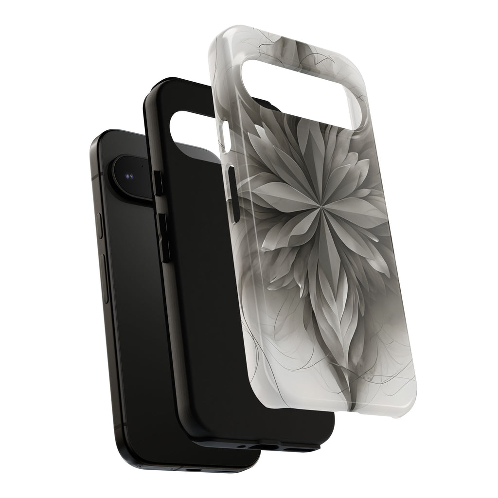 Silver Lotus - Elegant Monochrome Floral Google Pixel 9 Pro Tough Phone Case - Modern Lotus Design