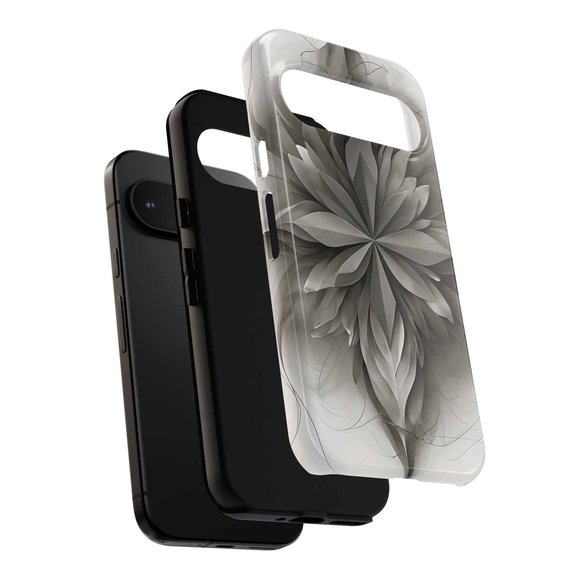 Silver Lotus - Elegant Monochrome Floral Google Pixel 9 Pro Tough Phone Case - Modern Lotus Design