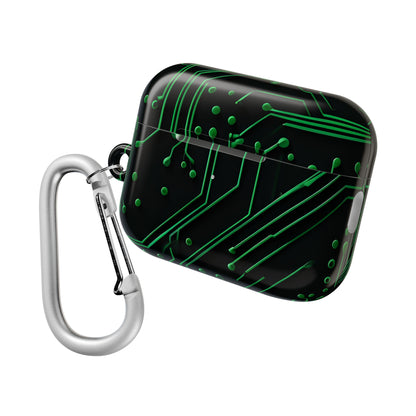 Green Circuit Grid AirPod Case - Green & Black Computer Design Earbud Cover for Gen 1, 2, 3, Pro Gen 1 & 2