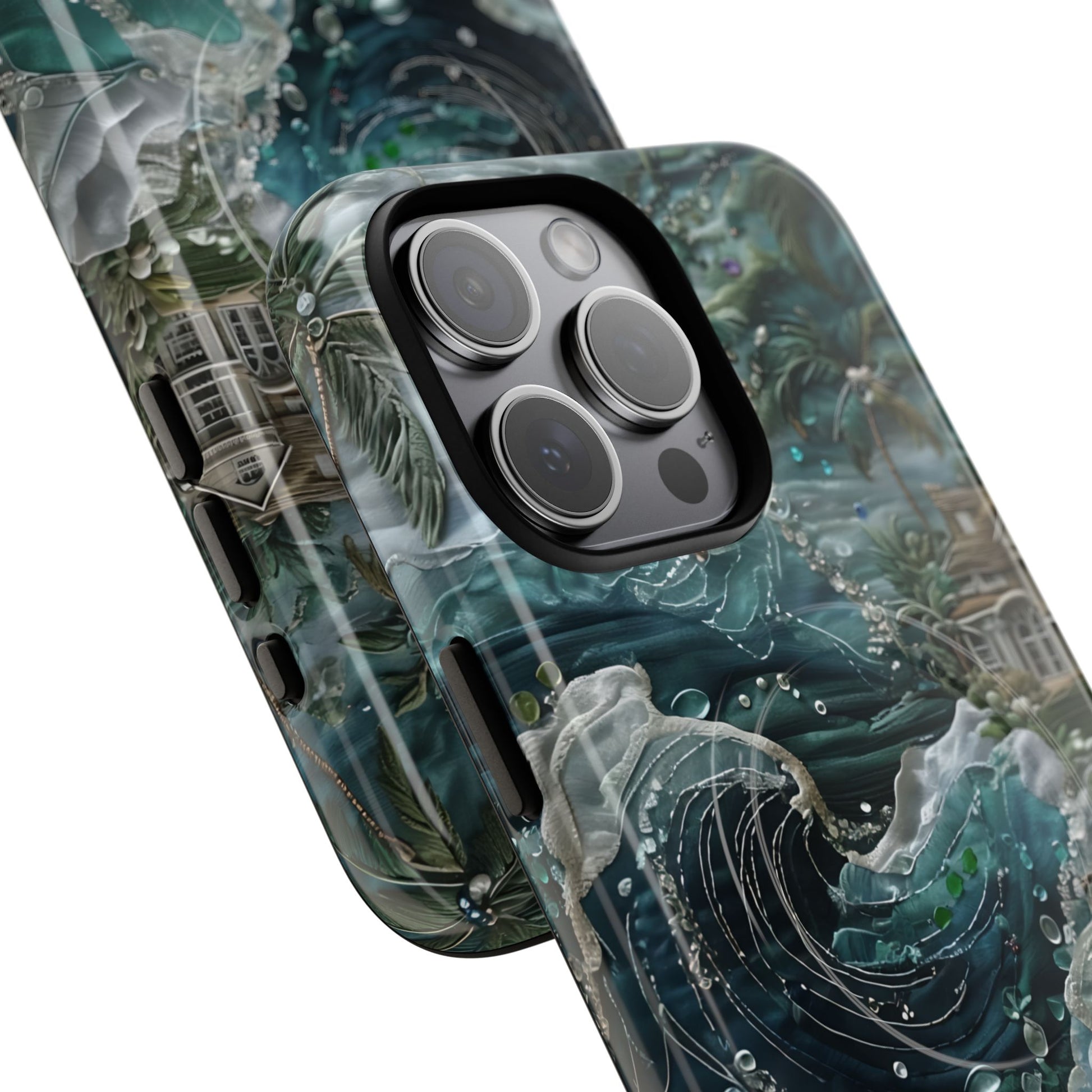 Tropical Midnight Wave - Artistic Ocean iPhone 15 Pro Max MagSafe Phone Case - Dramatic Blue Wave Design