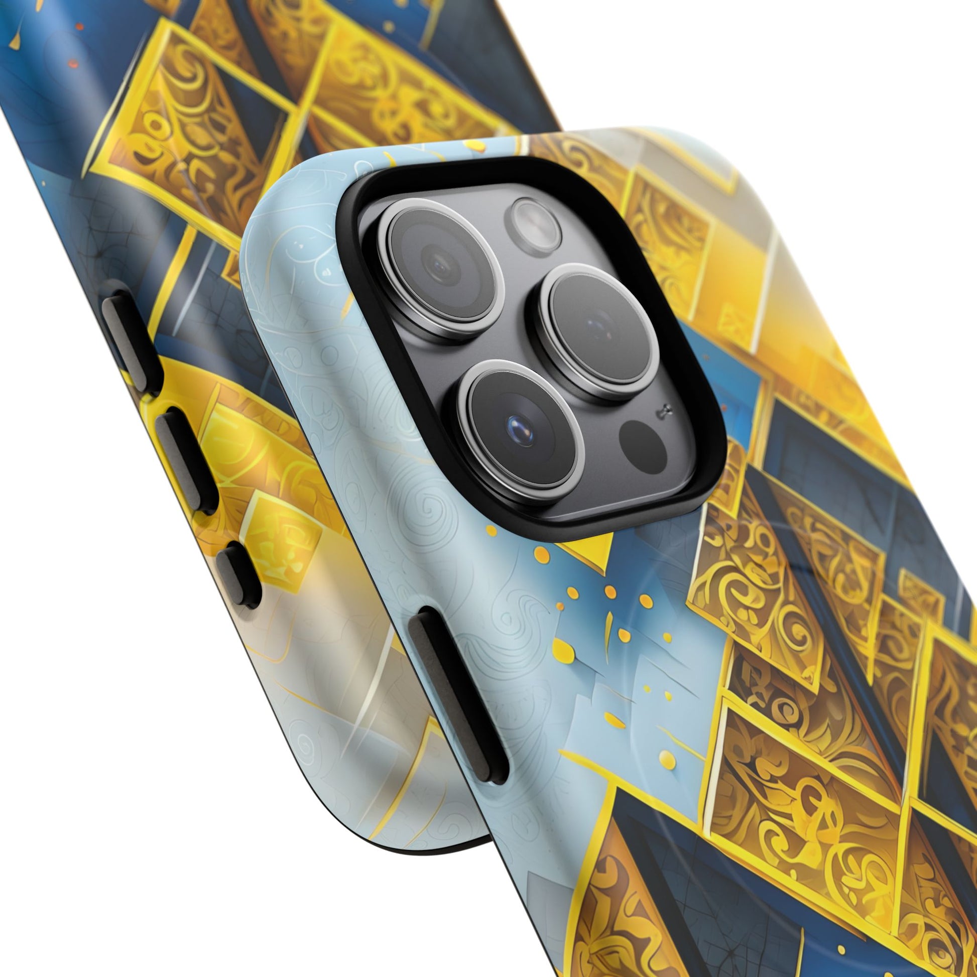 Golden Ascent Luxe Geometric iPhone 15 Pro - MagSafe Compatible - Elegant Abstract Gold Design