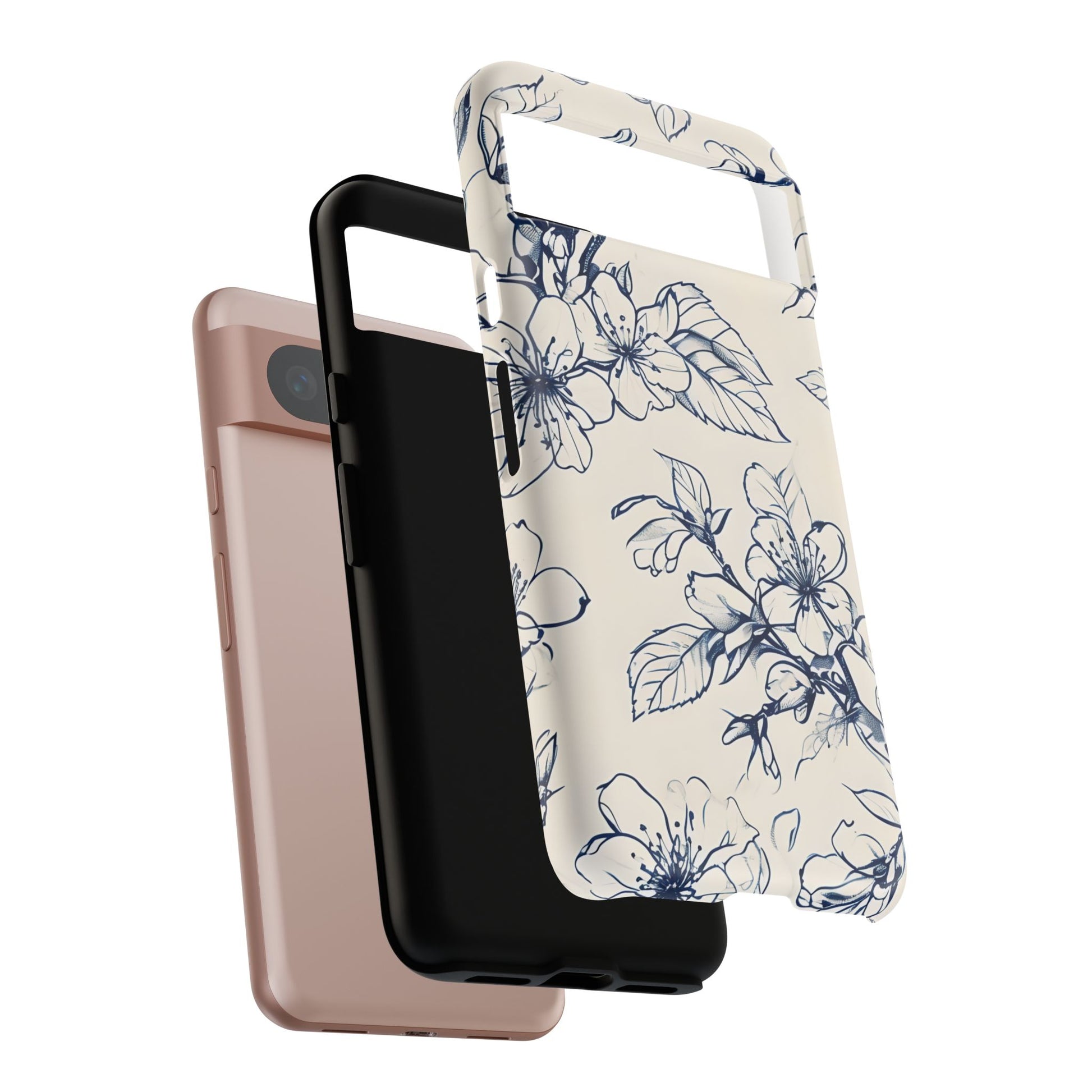 Blossom Sketch - Artistic Blue Floral Google Pixel 8 - Tough Phone Case - Hand-Drawn Botanical Design