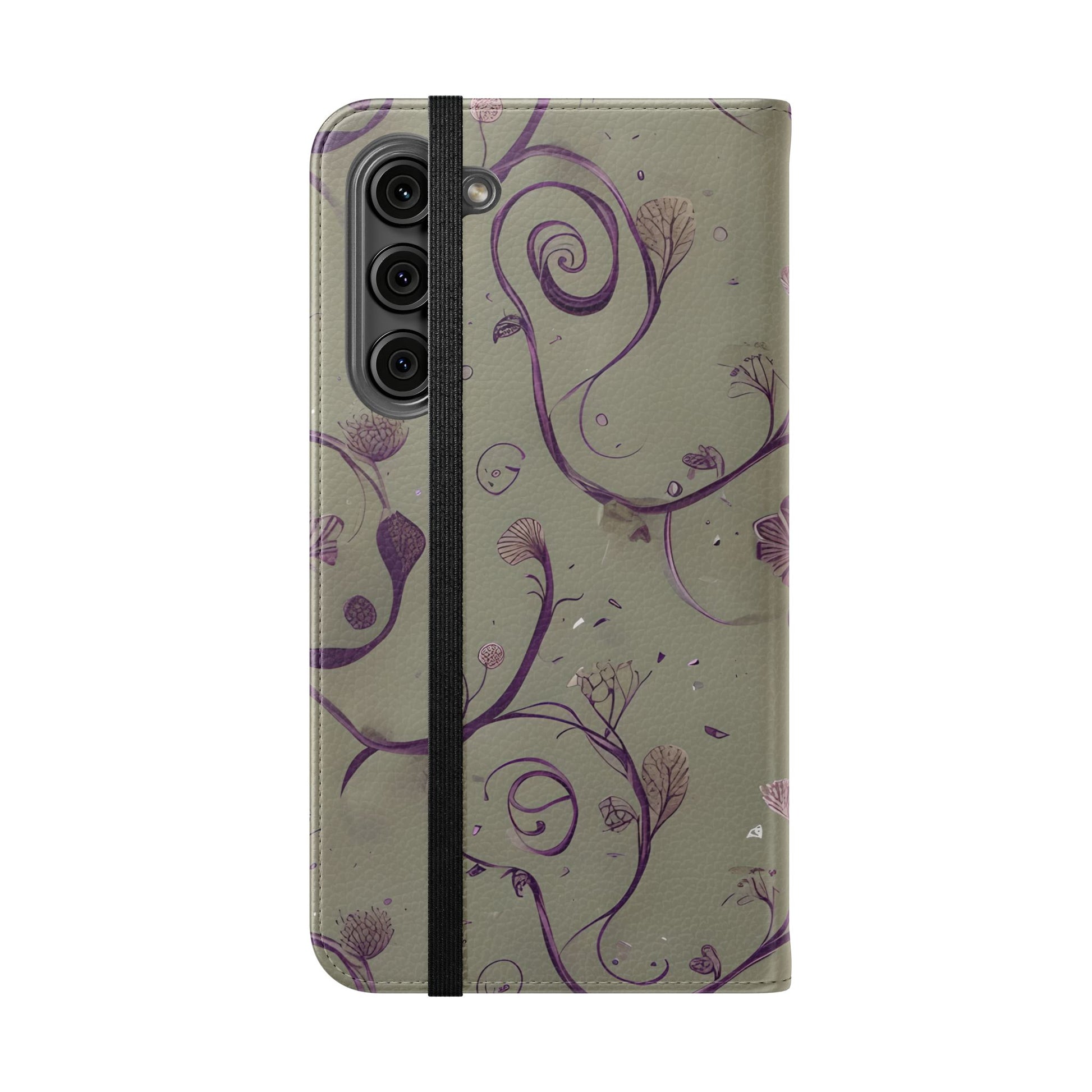 Twilight Thistle Bloom Wallet Phone Case - Elegant Purple Floral Vine Flip Cover for Samsung Galaxy S23 Plus