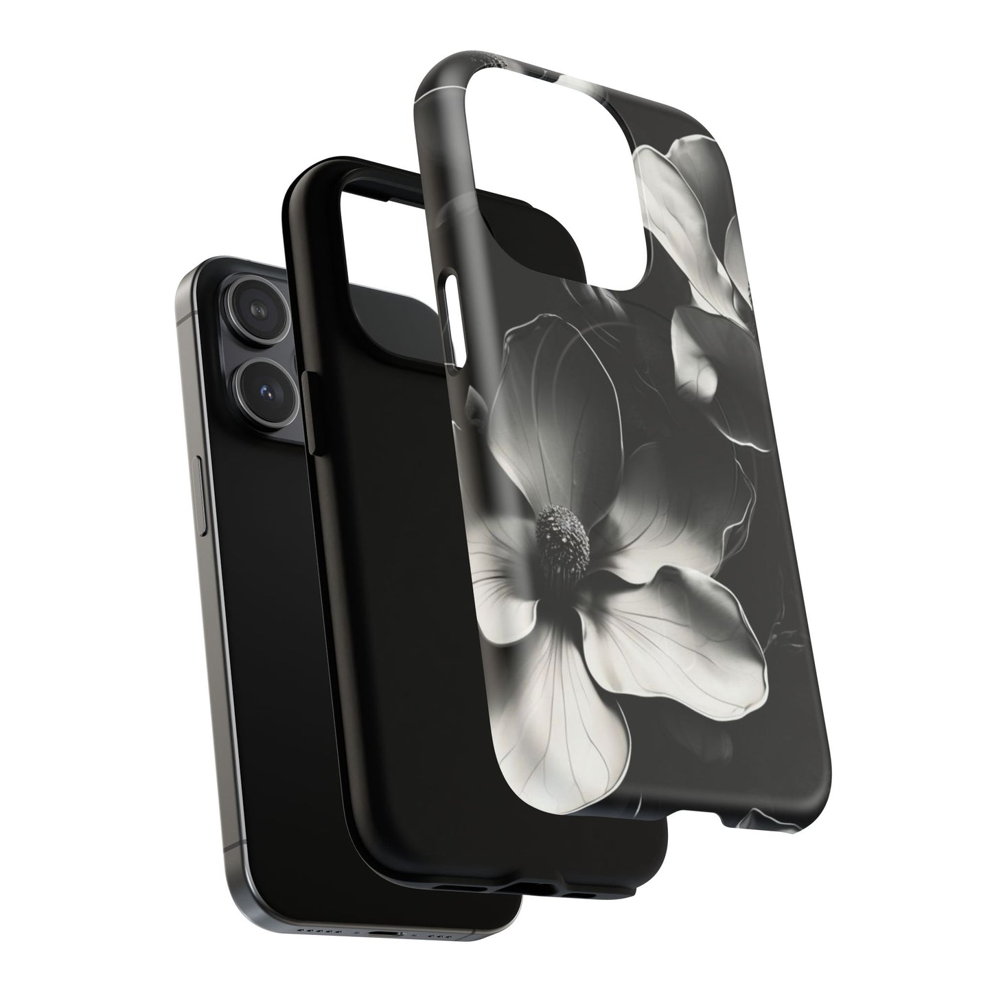 Monochrome Magnolia - Elegant Black & White Floral iPhone MagSafe Phone Case - Artistic Magnolia Design