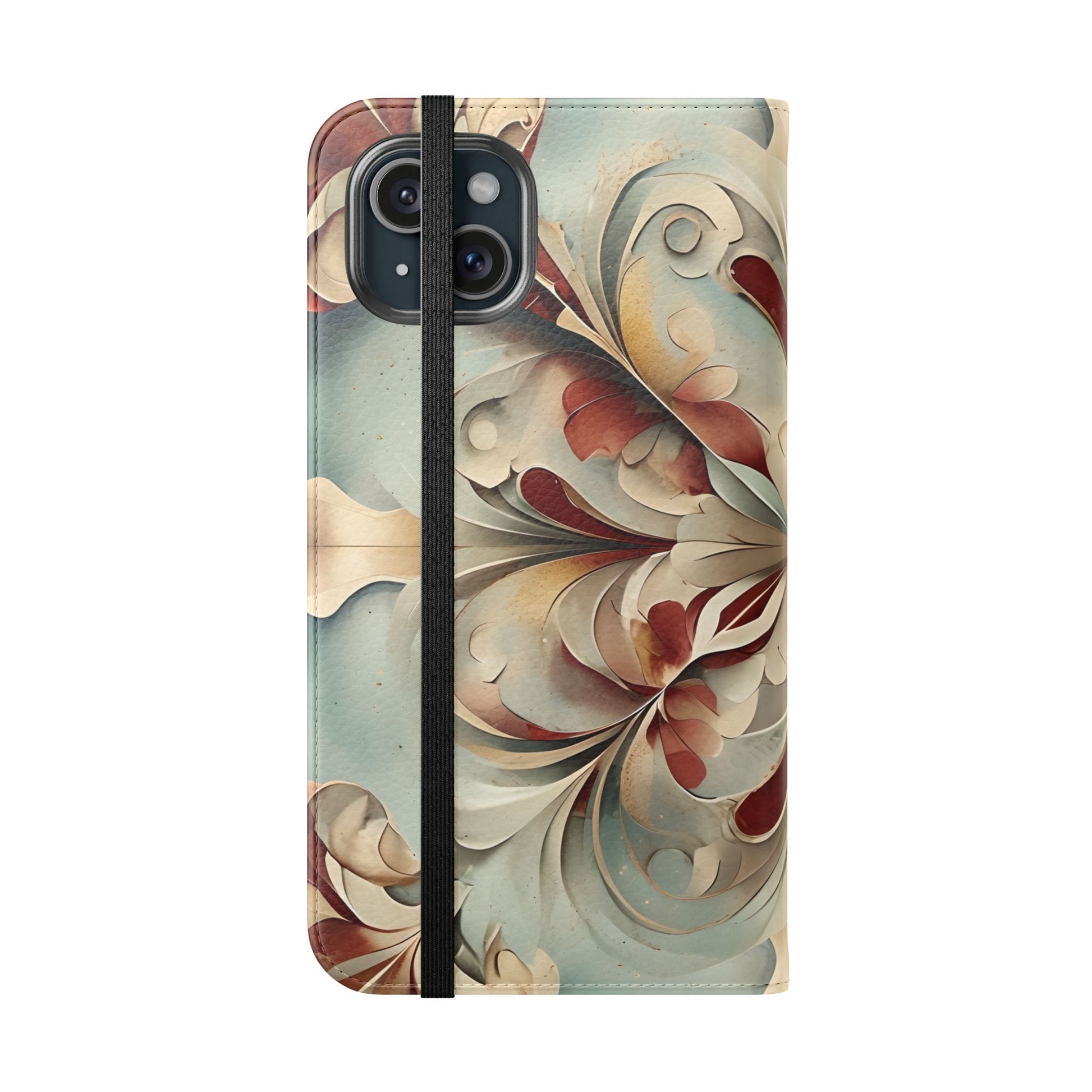 Vintage Baroque Blossom Wallet Phone Case - Elegant Floral Flip Cover for iPhone 15 Plus