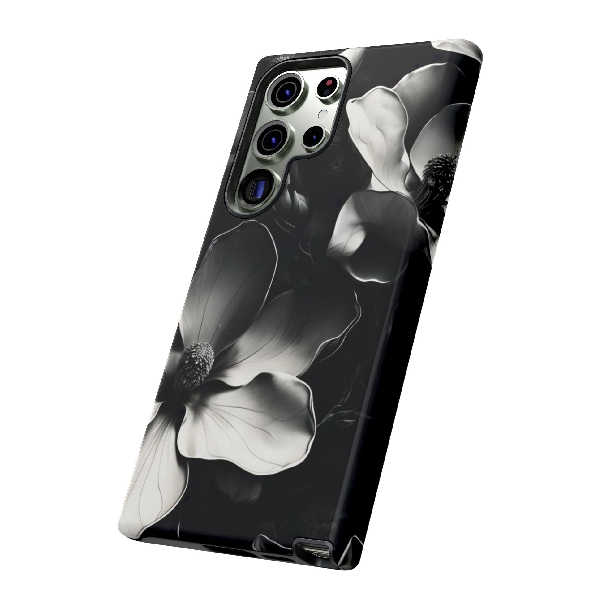 Monochrome Magnolia - Elegant Black & White Floral Samsung Galaxy S23 Ultra Tough Phone Case - Artistic Magnolia Design