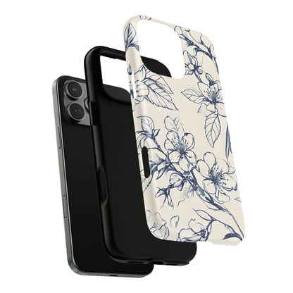 Blossom Sketch - Artistic Blue Floral - iPhone MagSafe Phone Case - Botanical Design