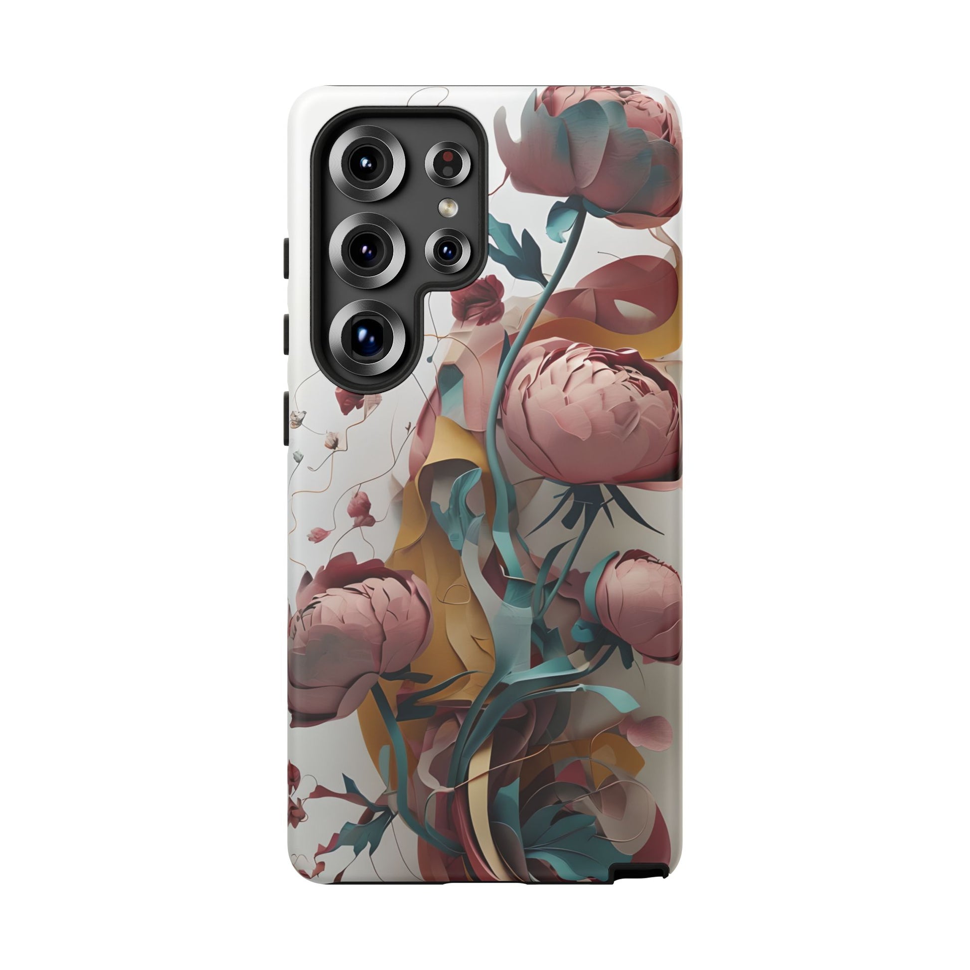 Blushing Peony Veil - Elegant Painterly Floral Samsung Galaxy S25 Ultra Tough Phone Case - Soft Blush & Teal Peony Design