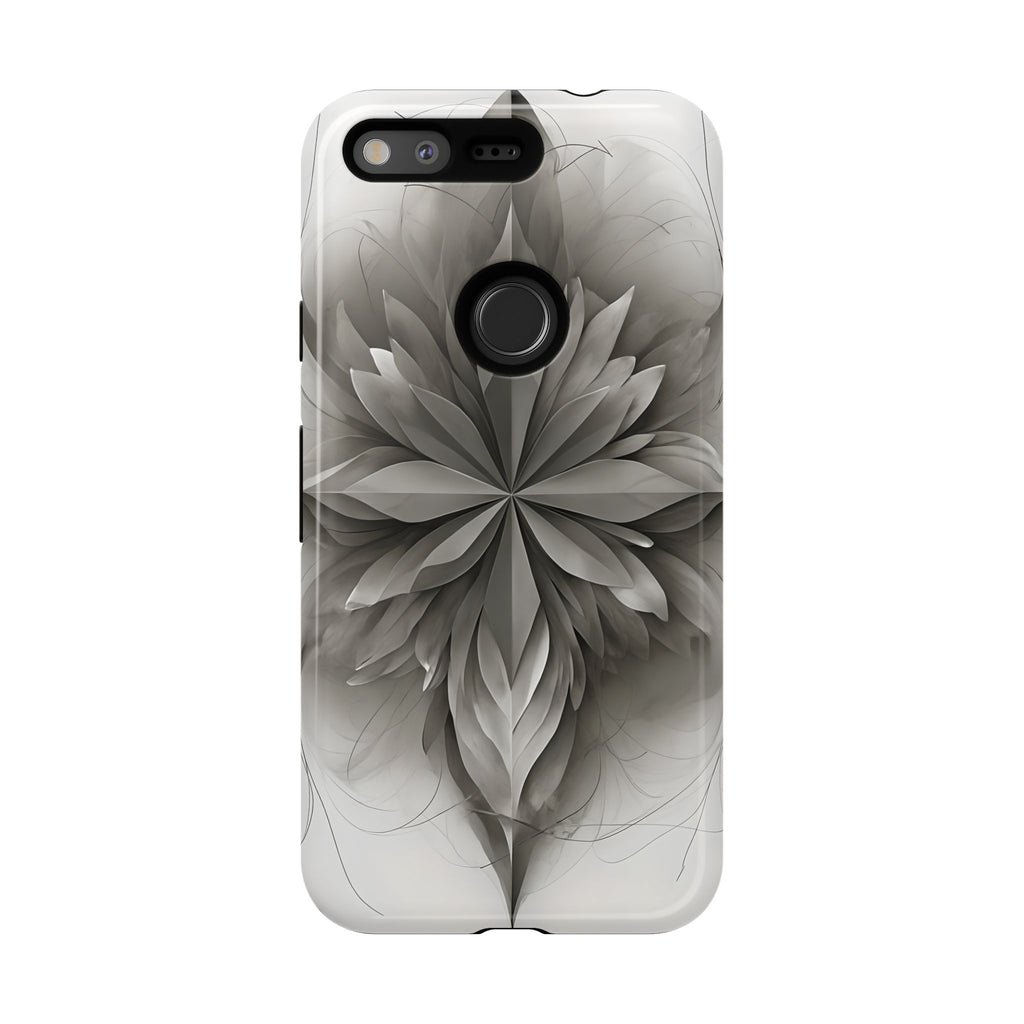Silver Lotus - Elegant Monochrome Floral Google Pixel Tough Phone Case - Modern Lotus Design