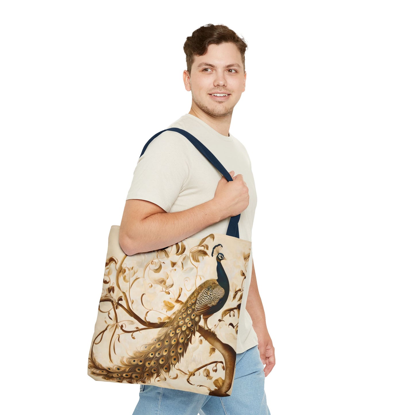 Golden Plumage Tote (16x16 & 18x18)- Elegant Cream and Gold Design, Reusable & Eco-Friendly