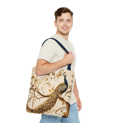 Golden Plumage Tote (16x16 & 18x18)- Elegant Cream and Gold Design, Reusable & Eco-Friendly