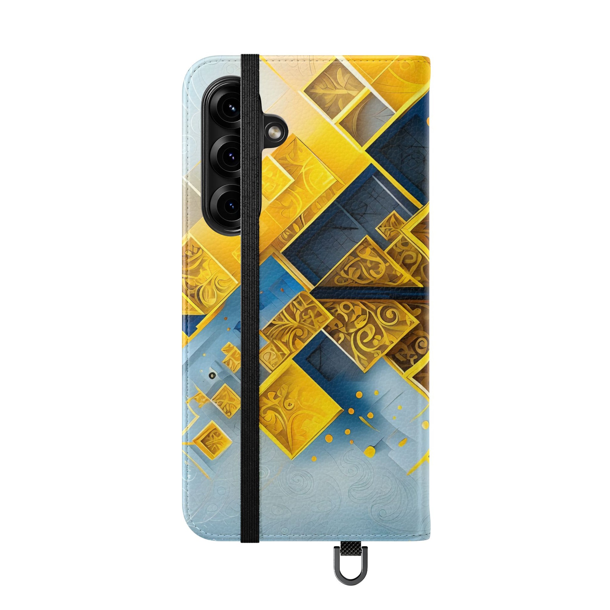 Golden Ascent Wallet Phone Case - Abstract Yellow & Blue Flip Cover for Samsung Galaxy S25 Plus