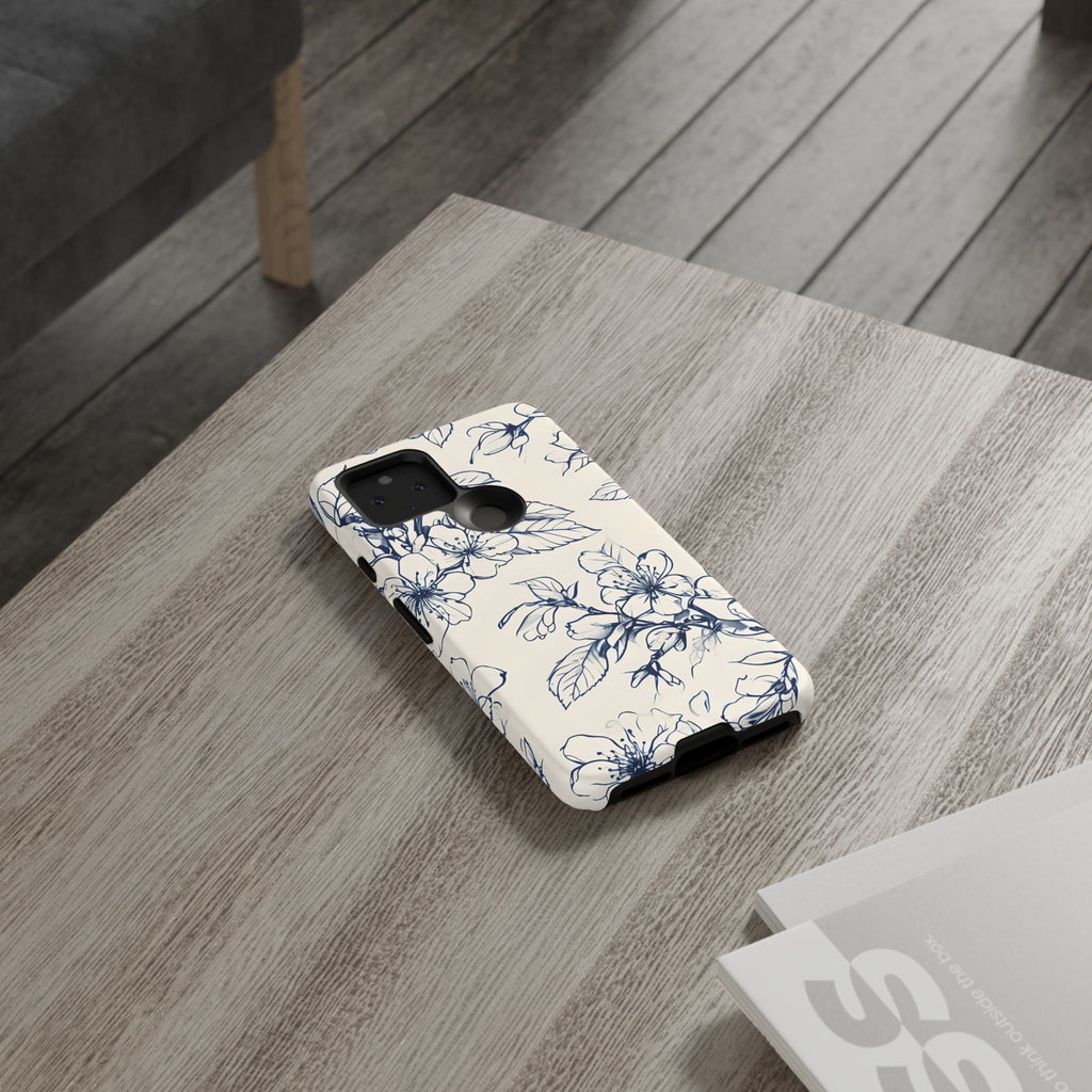 Blossom Sketch - Artistic Blue Floral Google Pixel 5 5G - Tough Phone Case - Hand-Drawn Botanical Design