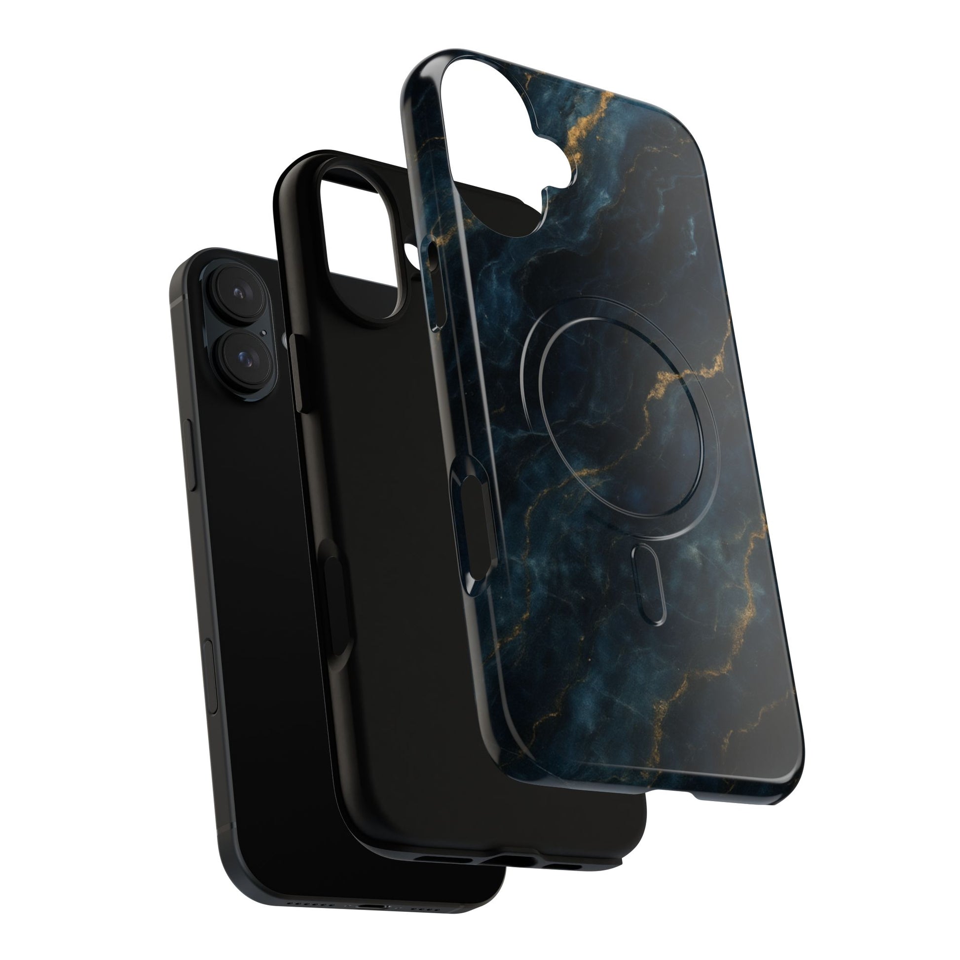 Midnight Marble MagSafe iPhone 16 Plus Case - Deep Blue Marble Design Shockproof Cover