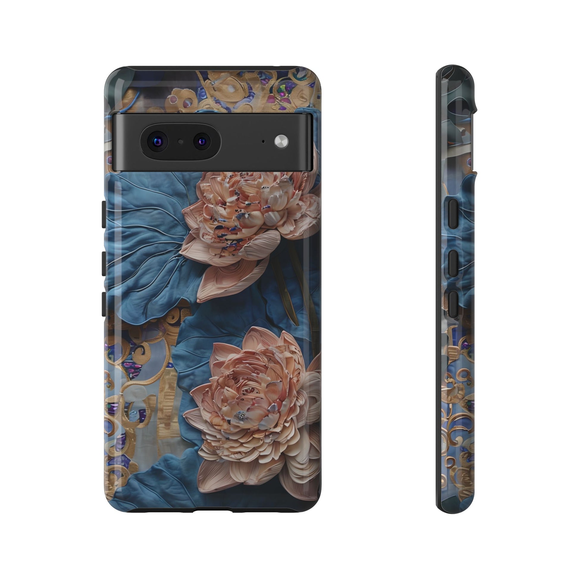 Peony Midnight Tapestry - Google Pixel 7 - Elegant Blue & Blush Artful Phone Cover