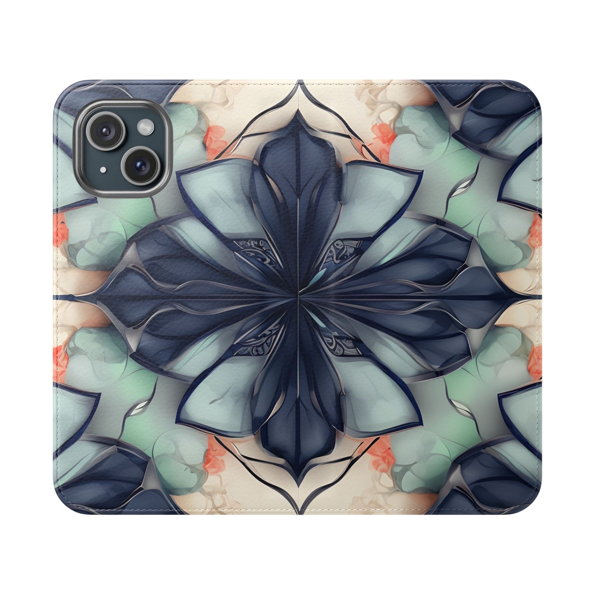 Midnight Mosaic - Abstract Floral Flip Phone Case for iPhone 15