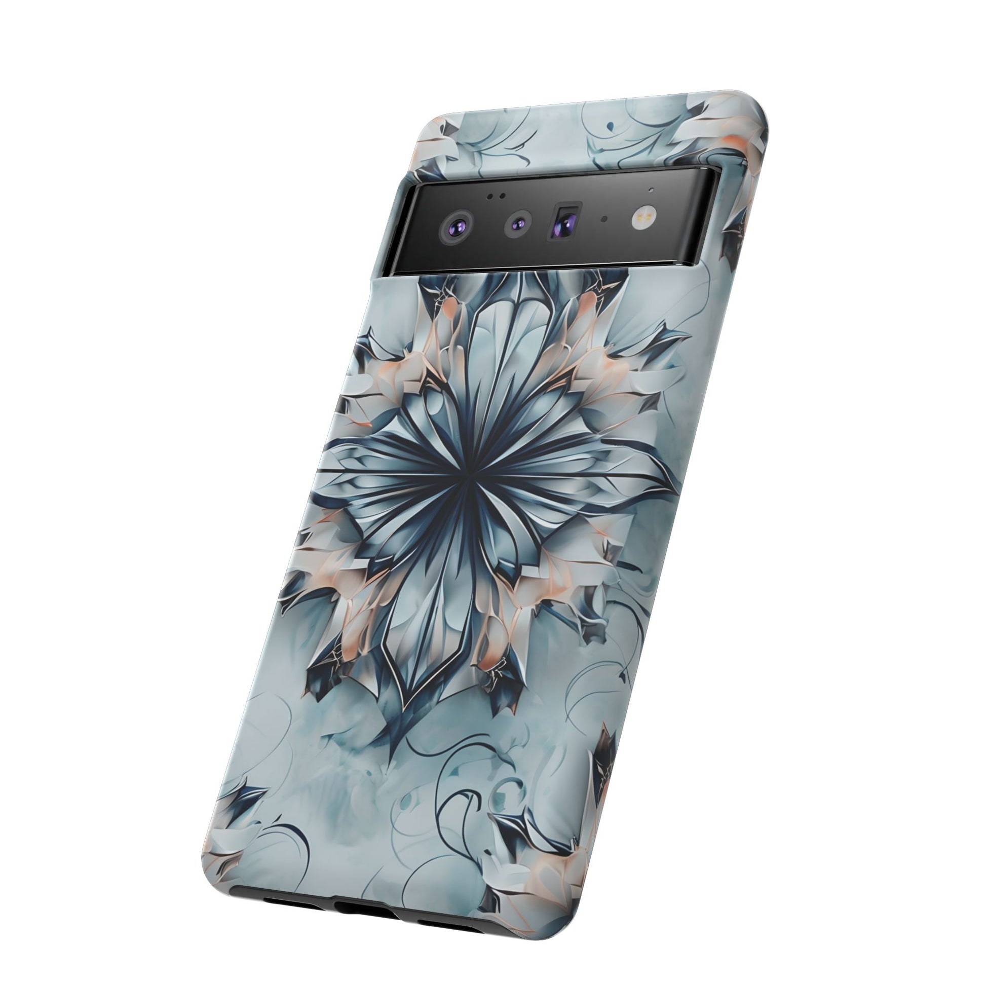 Indigo Mirage - Artistic Kaleidoscope Collection Artistic Floral - Google Pixel 6 Pro Tough Phone Case - Bold Indigo Symmetrical Design