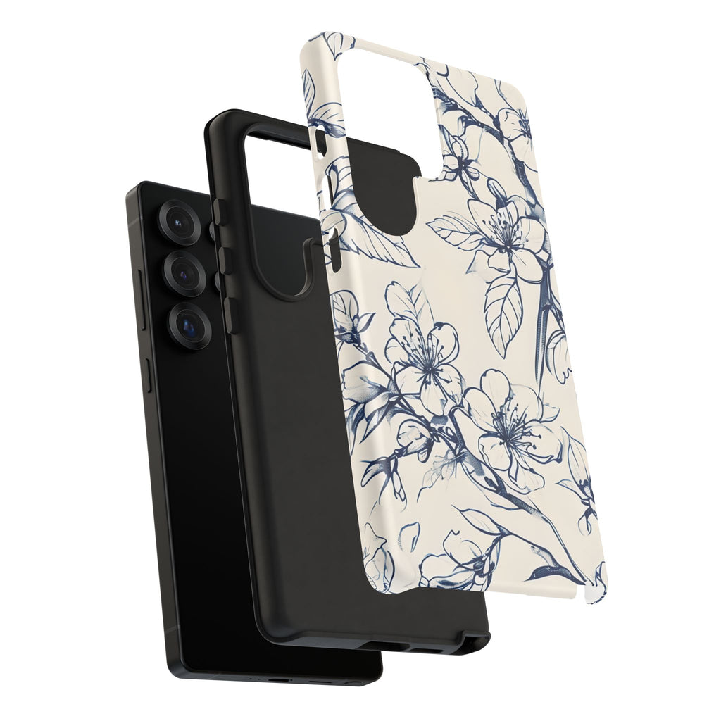 Blossom Sketch - Artistic Blue Floral Samsung Galaxy S25 Ultra Tough Phone Case - Hand-Drawn Botanical Design