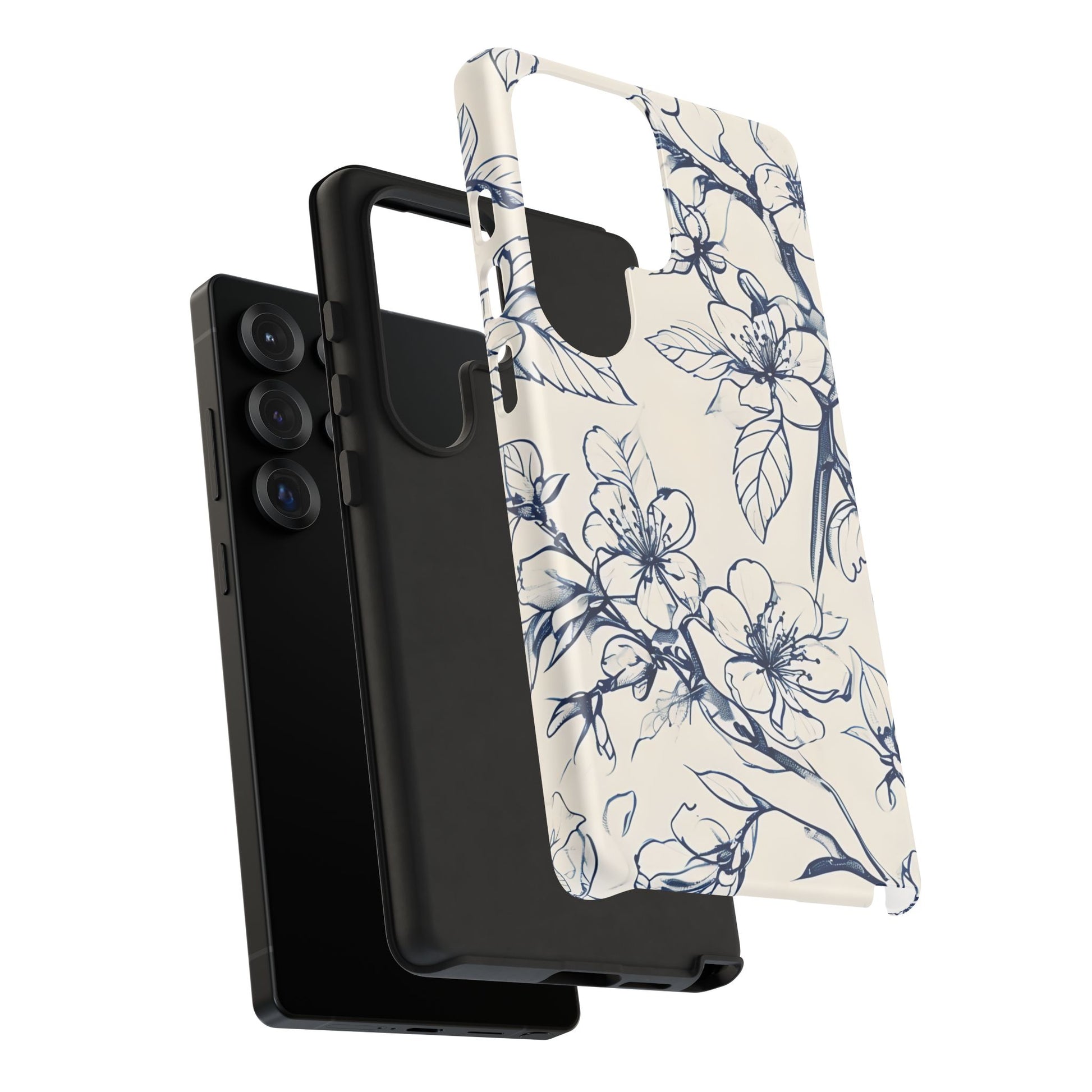 Blossom Sketch - Artistic Blue Floral Samsung Galaxy S25 Ultra Tough Phone Case - Hand-Drawn Botanical Design