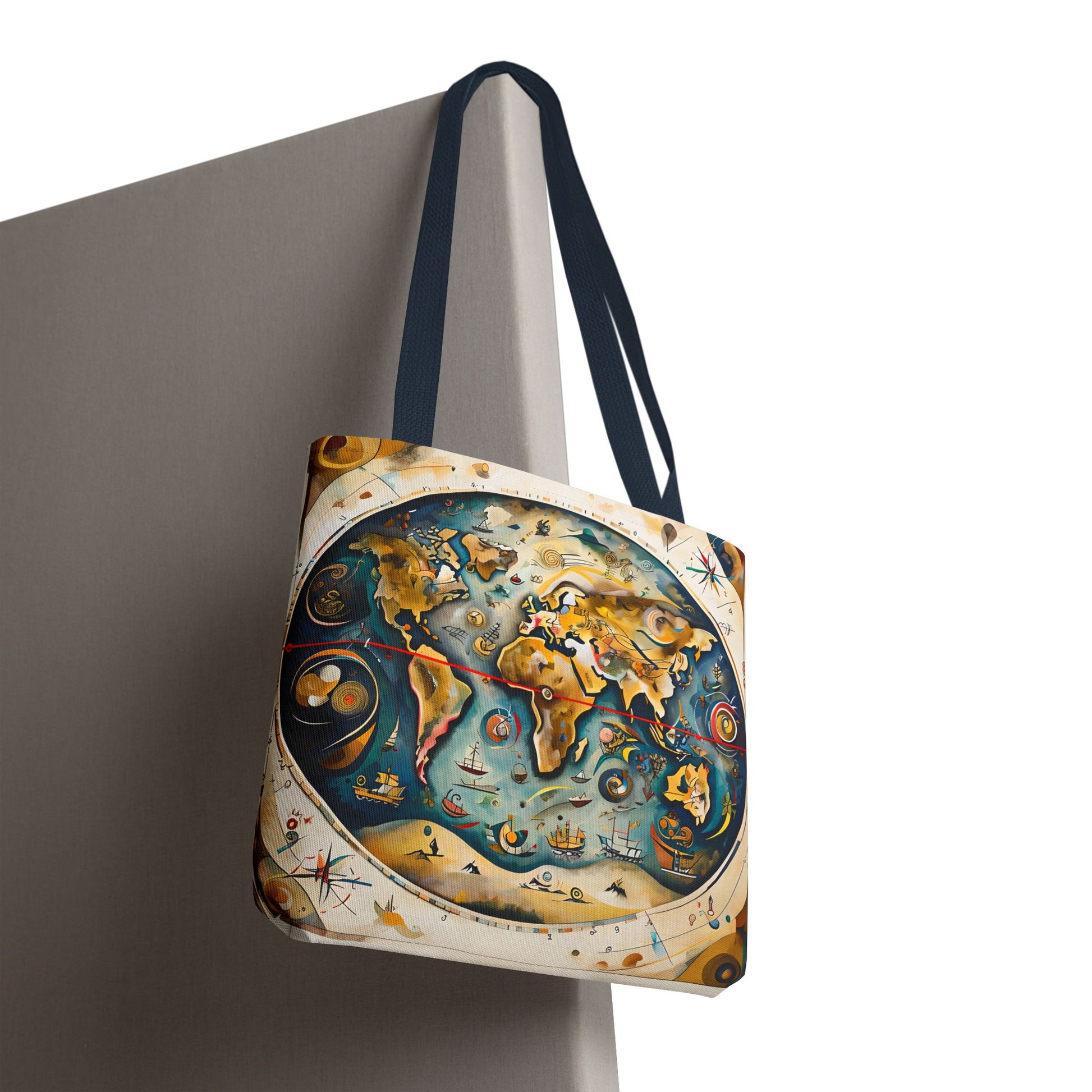 Celestial Map canvas tote bag hanging with celestial constellation and star chart illustration