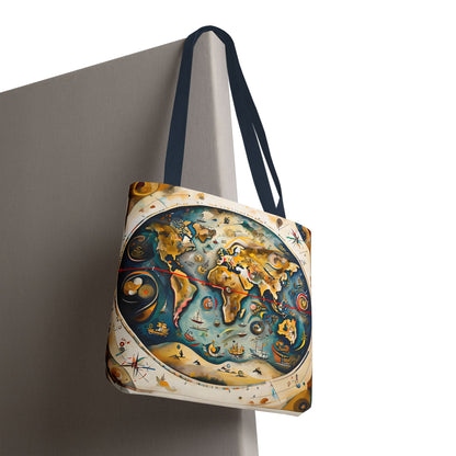 Celestial Map canvas tote bag hanging with celestial constellation and star chart illustration