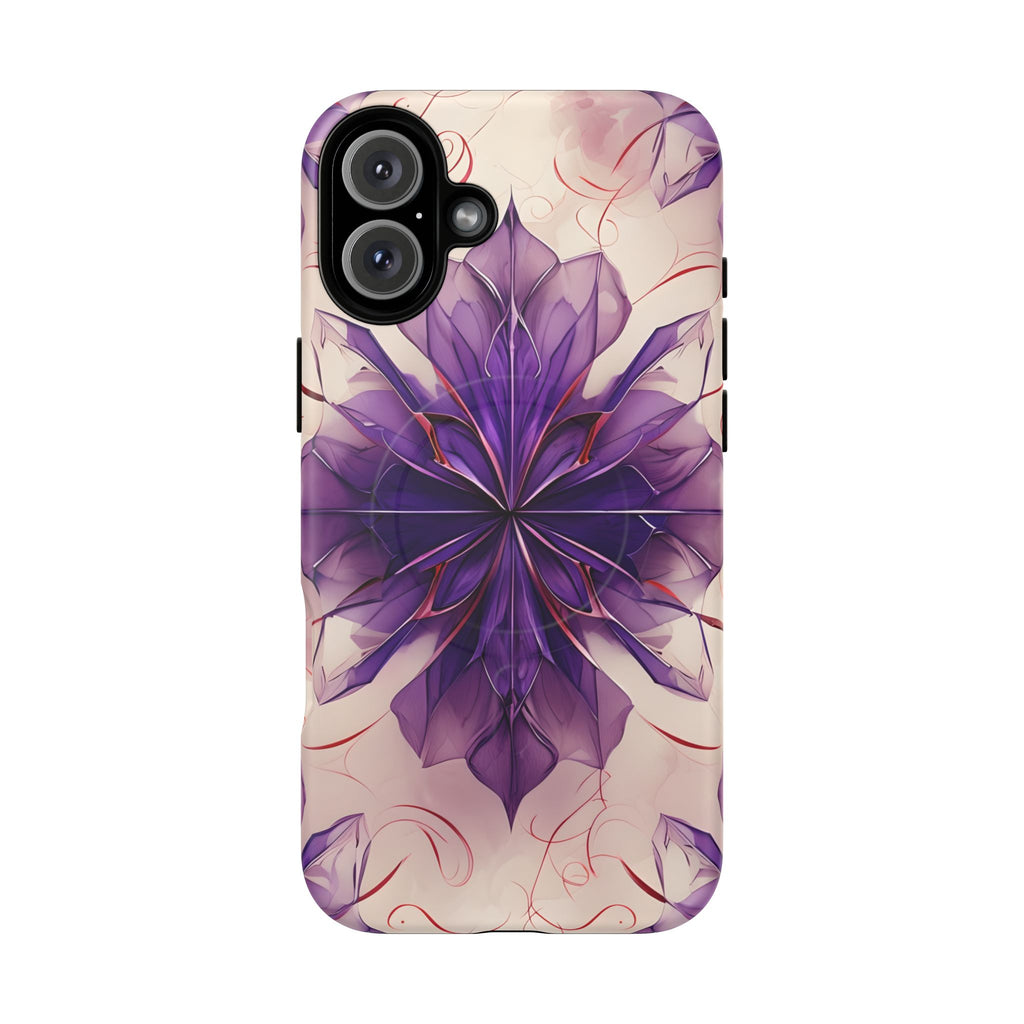 Violet Reverie - Kaleidoscope Collection Artistic Floral Burst - iPhone 16 Plus MagSafe Phone Case - Bold Purple Symmetrical Design