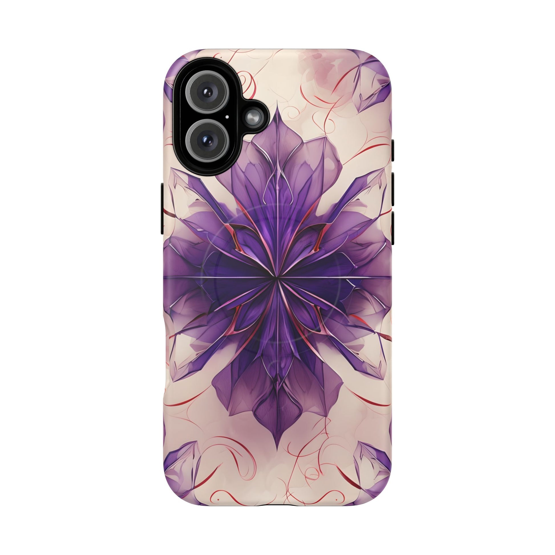Violet Reverie - Kaleidoscope Collection Artistic Floral Burst - iPhone 16 Plus MagSafe Phone Case - Bold Purple Symmetrical Design