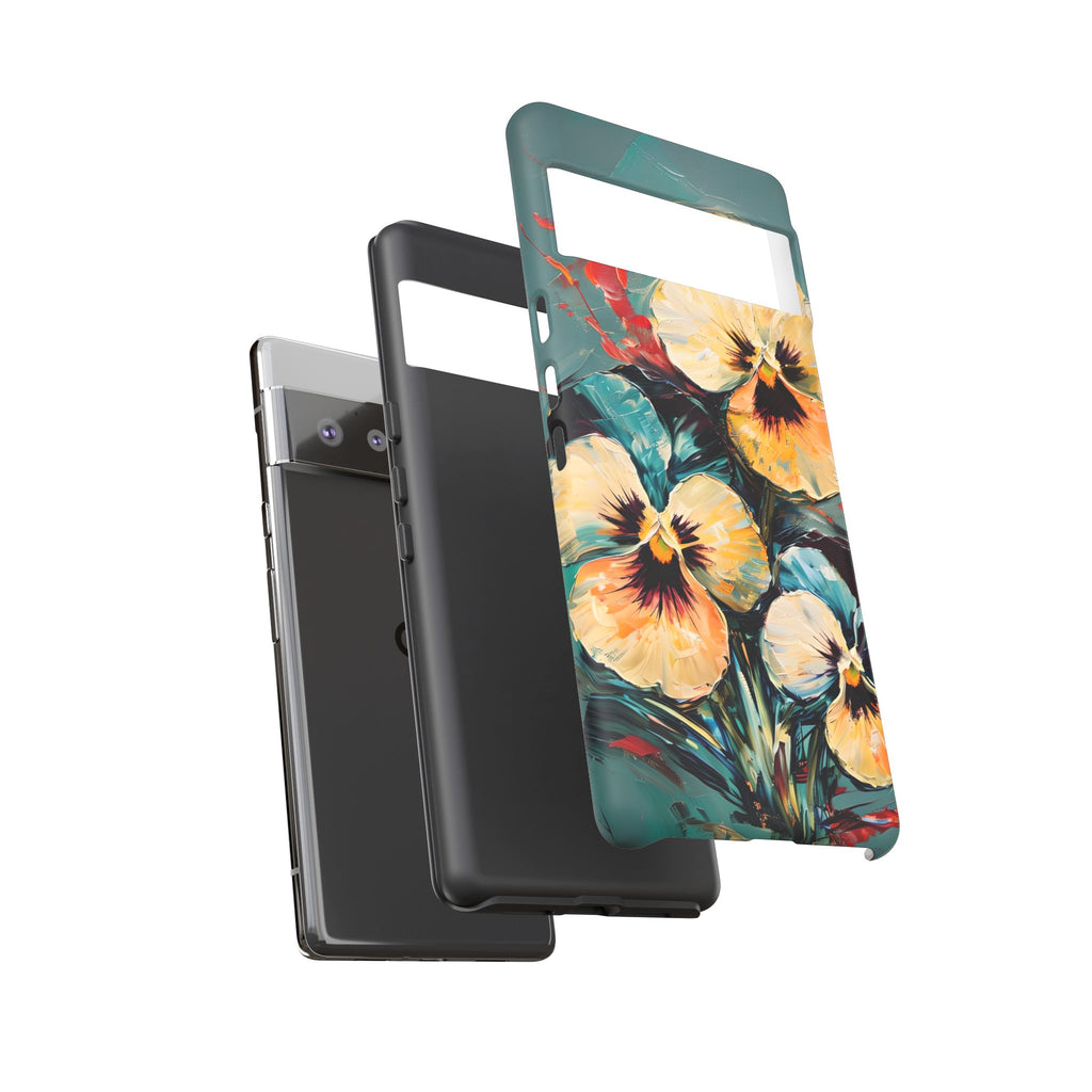 Golden Pansy Cascade Tough Case for Google Pixel 6 Pro - Floral Artistic Shockproof Cover, Elegant Protective Phone Case