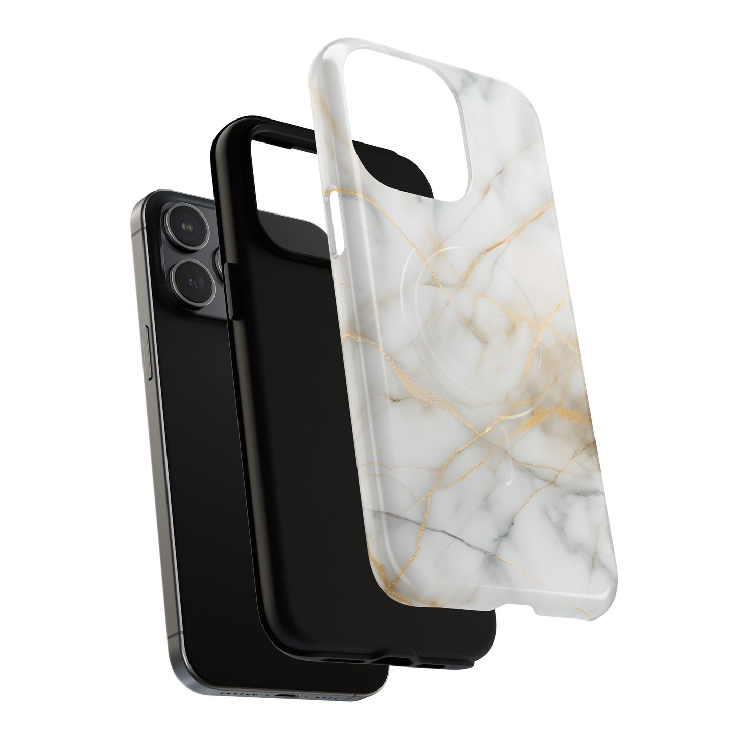 Golden Vein iPhone MagSafe Phone Case -White Neutral Marble Design