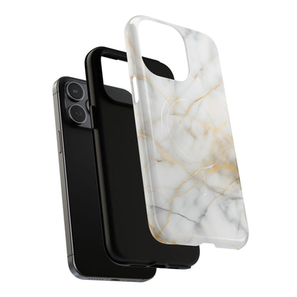 Golden Vein iPhone MagSafe Phone Case -White Neutral Marble Design