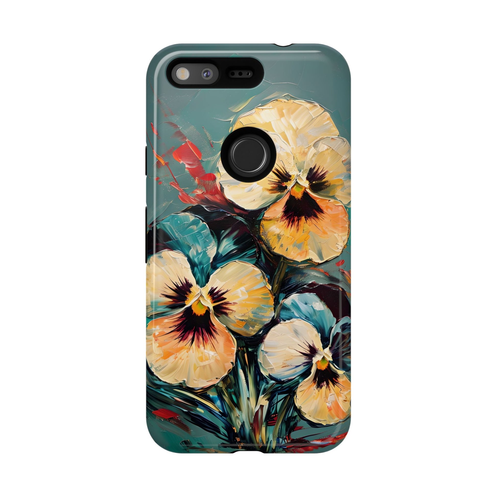 Golden Pansy Cascade Tough Case for Google Pixel - Floral Artistic Shockproof Cover, Elegant Protective Phone Case