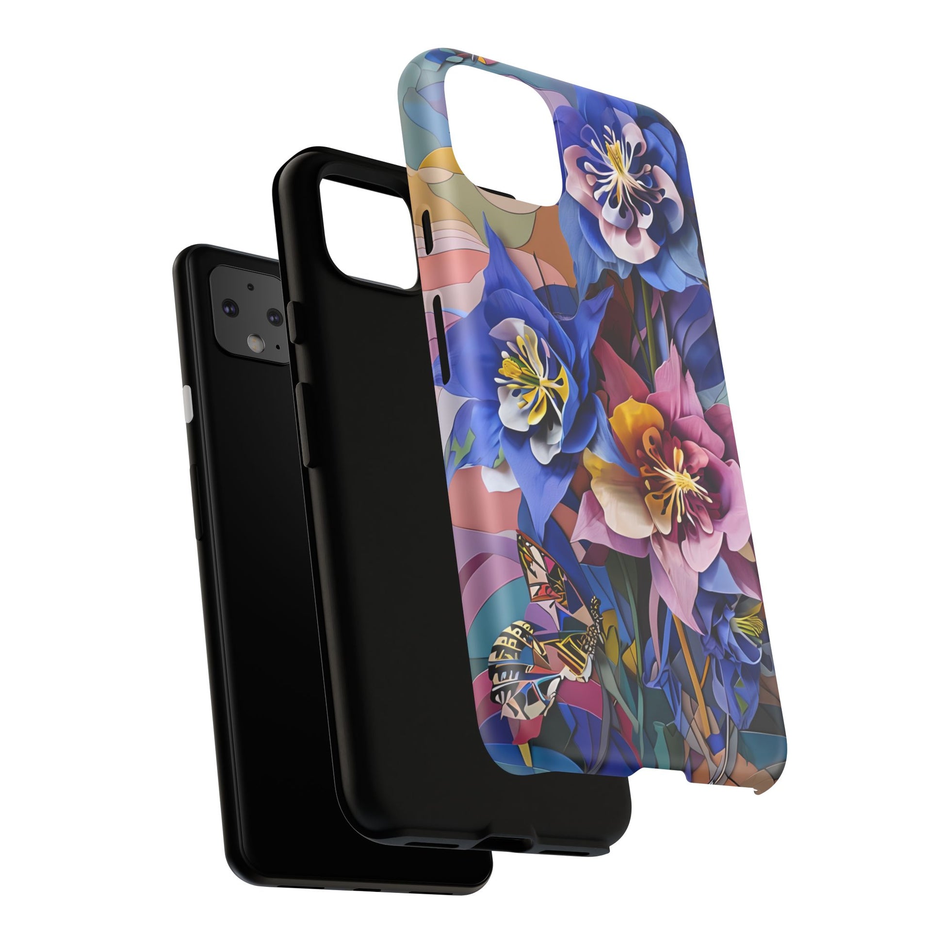 Blue Columbine Carnivale - Artistic Floral & Butterfly Google Pixel 4XL Tough Phone Case - Vibrant Botanical Design