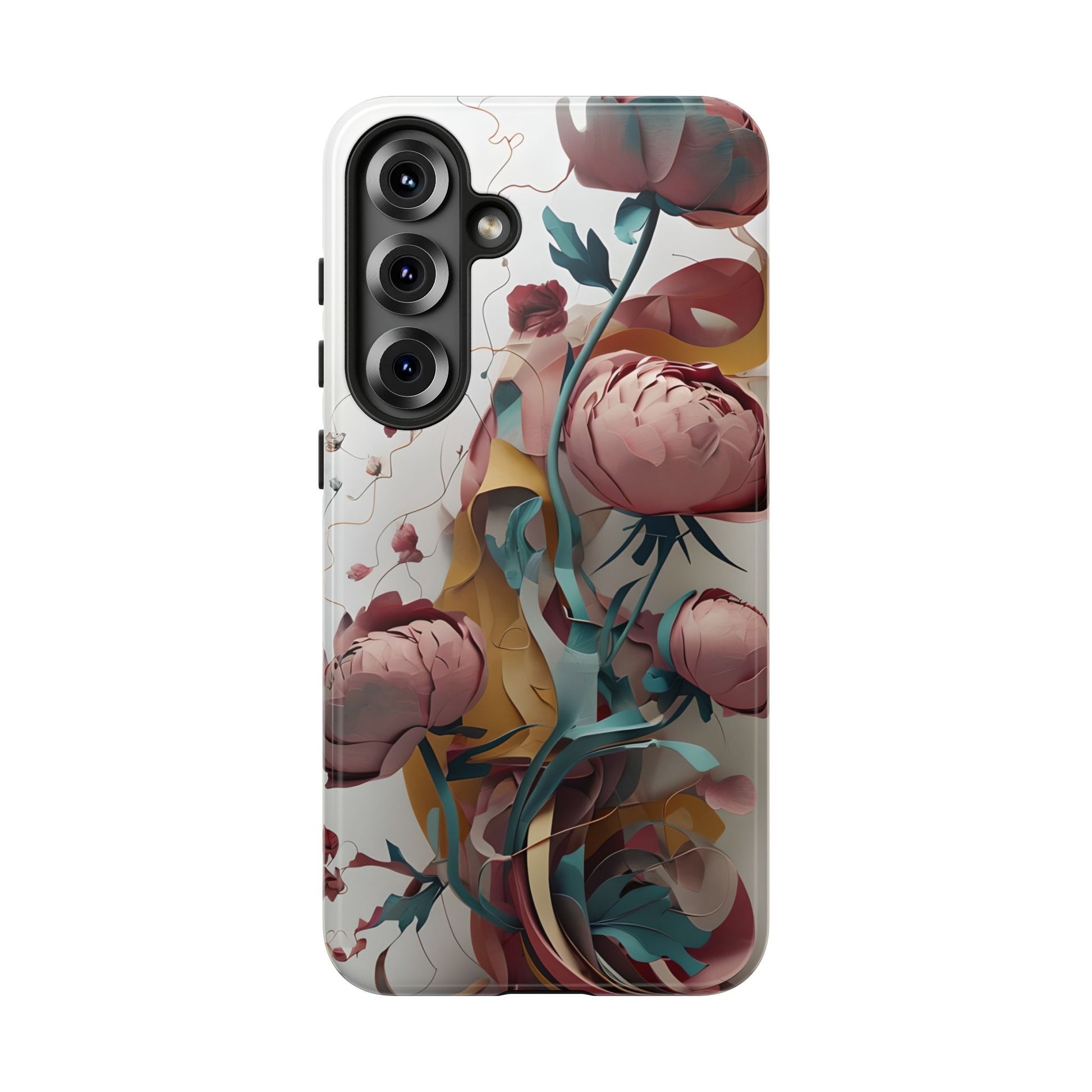 Blushing Peony Veil - Elegant Painterly Floral Samsung Galaxy S25 Plus Tough Phone Case - Soft Blush & Teal Peony Design