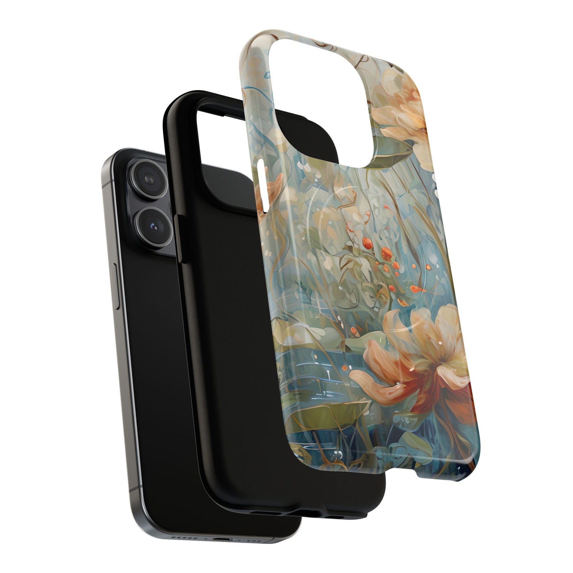 Waterlily Dreamscape - Artistic Floral iPhone 15 Pro MagSafe Phone Case -Waterlily & Lotus Design