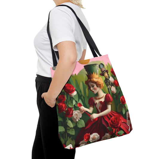 Regal Rose Court Tote Bag (16x16 & 18x18)- Whimsical Colorful Garden Scene, Reusable & Eco-Friendly