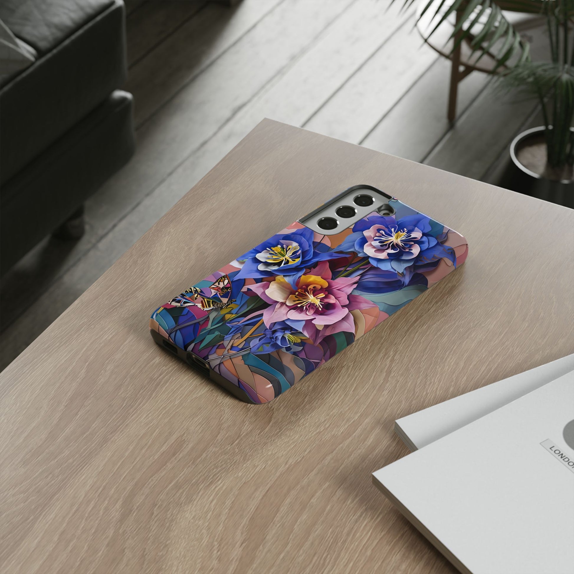 Blue Columbine Carnivale - Artistic Floral & Butterfly Samsung S22 Plus Tough Phone Case - Vibrant Botanical Design