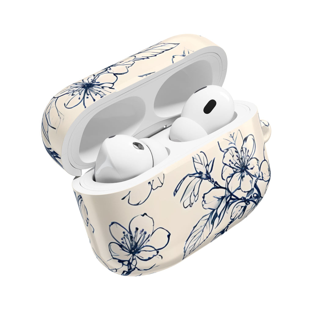 Blossom Sketch AirPod Case - Elegant Floral Earbud Cover for Gen 1, 2, 3, Pro Gen 1 & 2 - Chic Blue Botanical Gift for Her