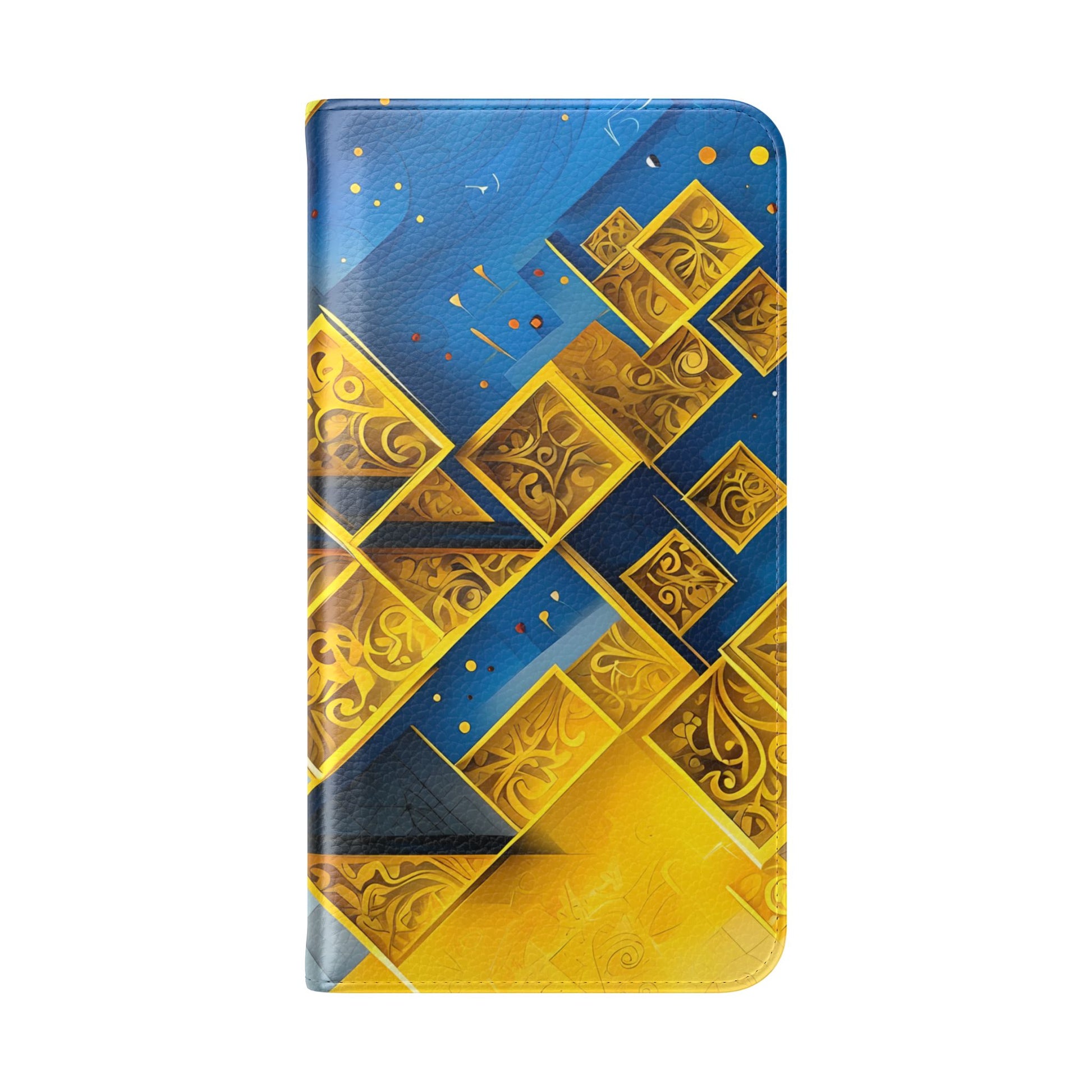 Golden Ascent Wallet Phone Case - Abstract Yellow & Blue Flip Cover for Samsung Galaxy S23 Plus