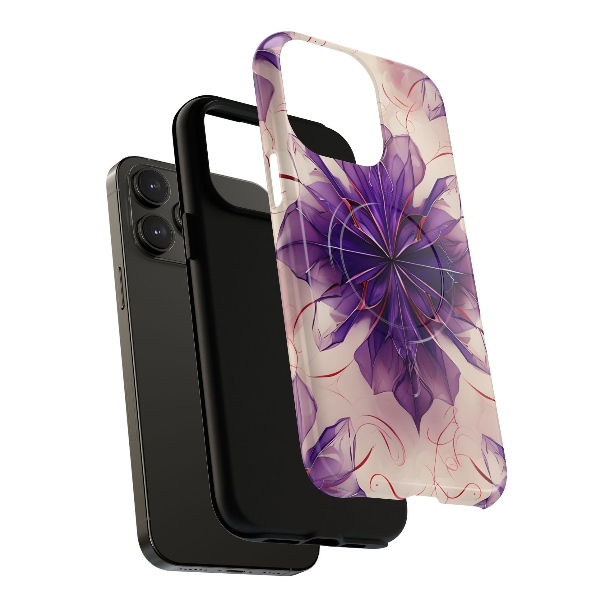 Violet Reverie - Kaleidoscope Collection Artistic Floral Burst - iPhone 14 Pro Max MagSafe Phone Case - Bold Purple Symmetrical Design