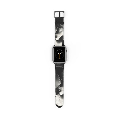 Monochrome Magnolia Apple Watch band with watch face featuring elegant black and white magnolia flower artwork