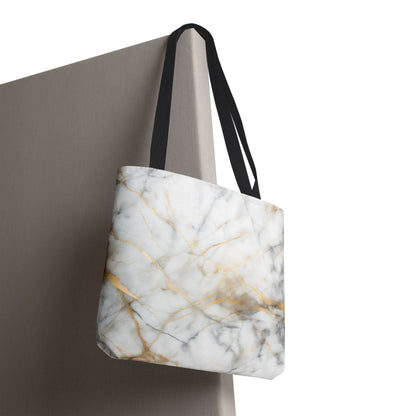 Golden Vein Marble Tote Bag (16x16 & 18x18)- Elegant White Marble with Gold Accents, Reusable & Eco-Friendly