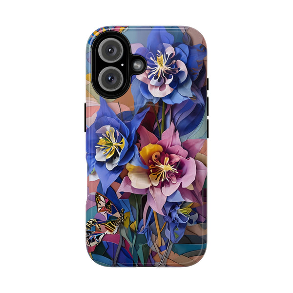 Blue Columbine Carnivale - Artistic Floral & Butterfly iPhone 16 MagSafe Phone Case - Vibrant Botanical Design