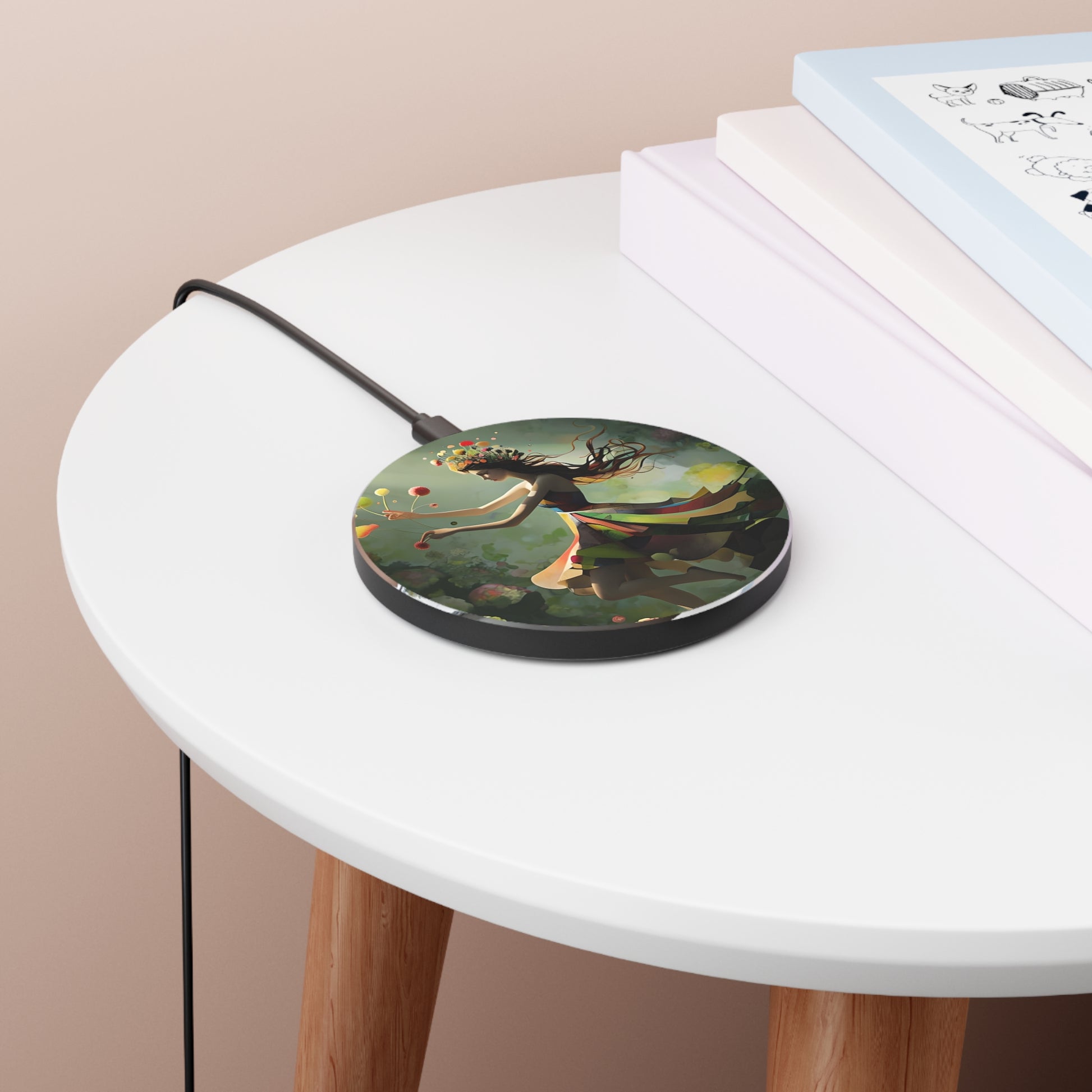 Dancing Wildflower Muse Qi Wireless Charger - 10W Fast Charging Pad for iPhone 15/16 - MagSafe Compatible Whimsical Design
