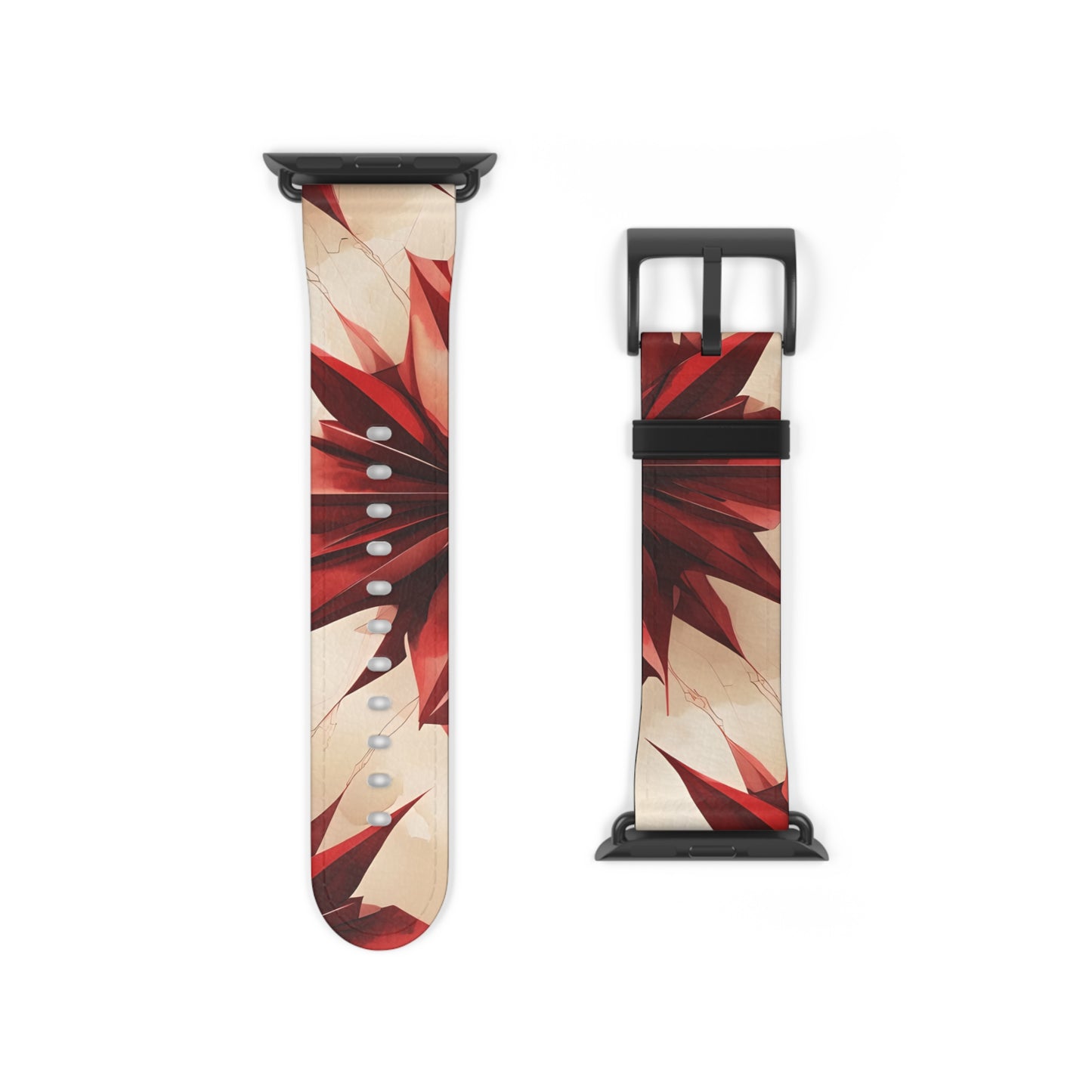 Ruby Compass Apple Watch band strap with black clasp displaying bold ruby red compass star artwork