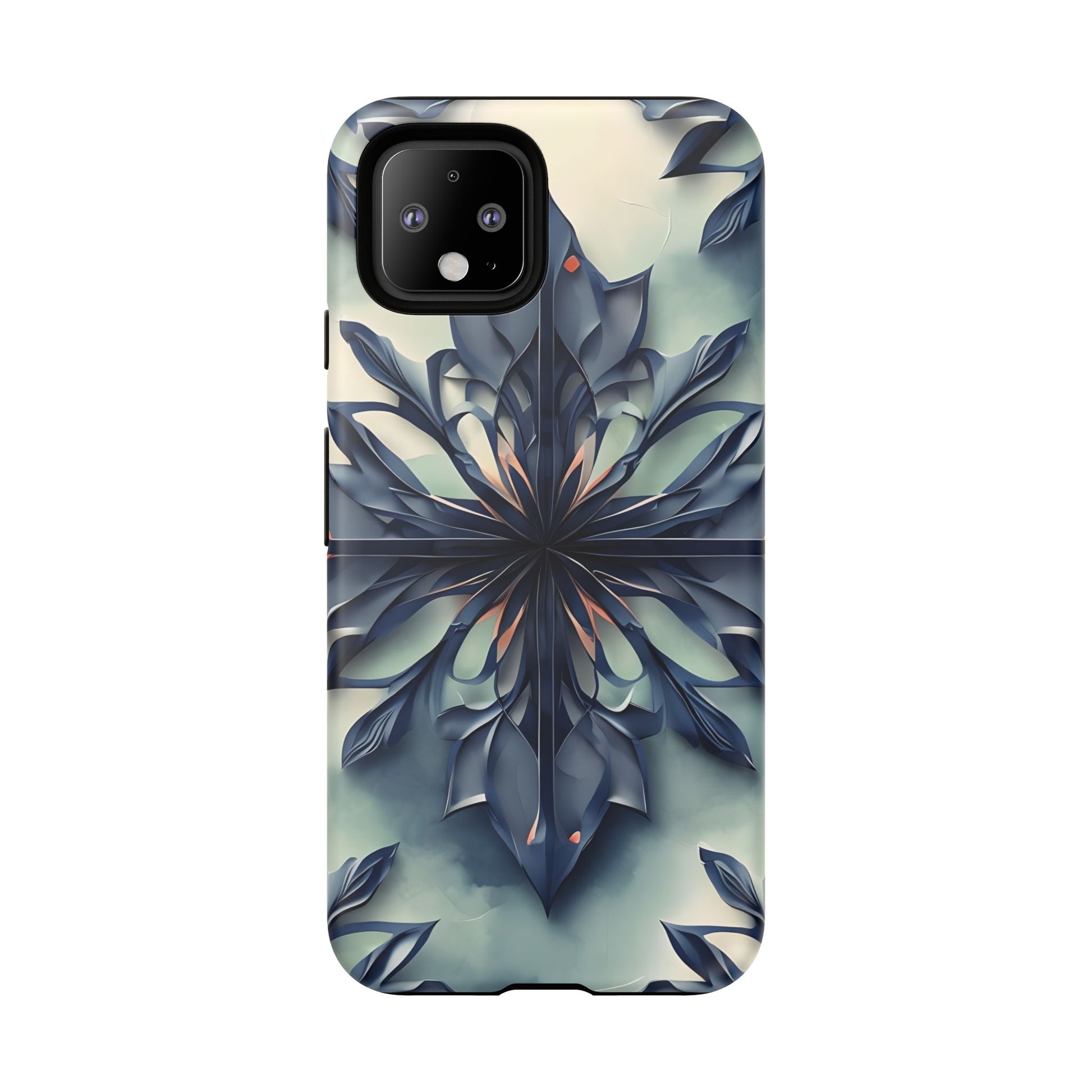 Copy of Frosted Indigo Bloom - Artistic Kaleidoscope Collection Artistic Floral - Google Pixel 4 Tough Phone Case - Blue Symmetrical Design